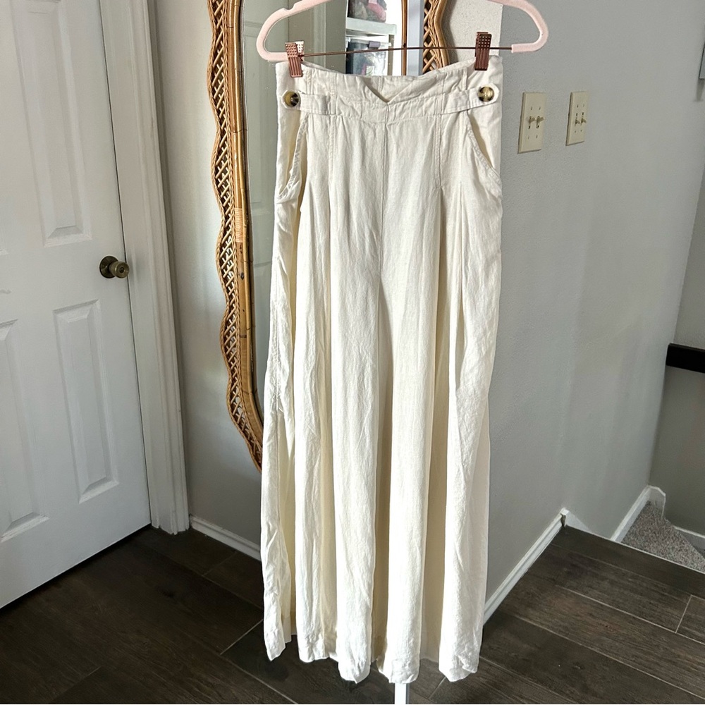 Free People Cream Wide-Leg High-Waist Pants
